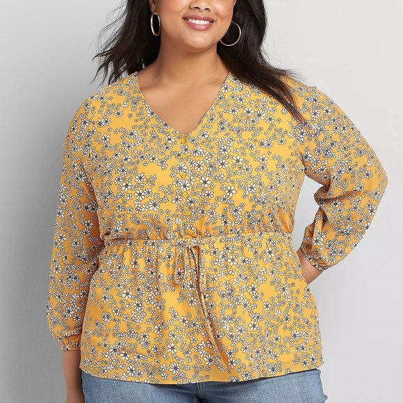 Lane Bryant Tops - Lane Bryant - Printed Button-Front Peplum Blouse Size 14